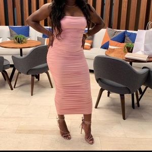 Oh Polly Midi Blush Ruched Dress